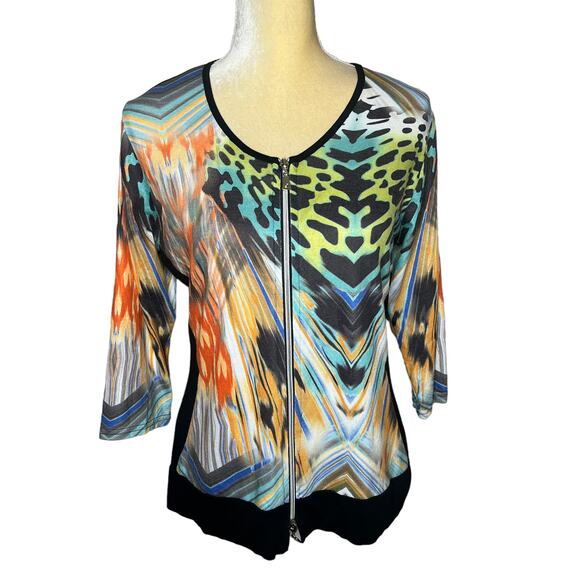 Lior Paris Zipper Blouse Top Size Small Multi Animal Print - Picture 1 of 10